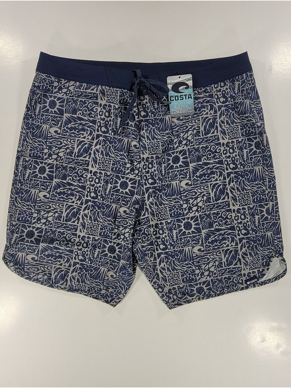 NEW Costa Dawn Board Short Swim Trunks Gray Blue Wave Surf NWT Men’s 36 Stretch